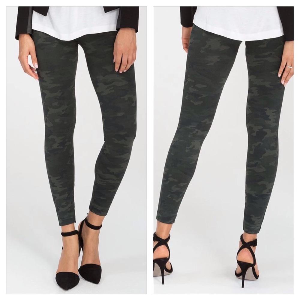 Spanx Green Camouflage High Waist Seamless Leggings Womens Size L Casual Active